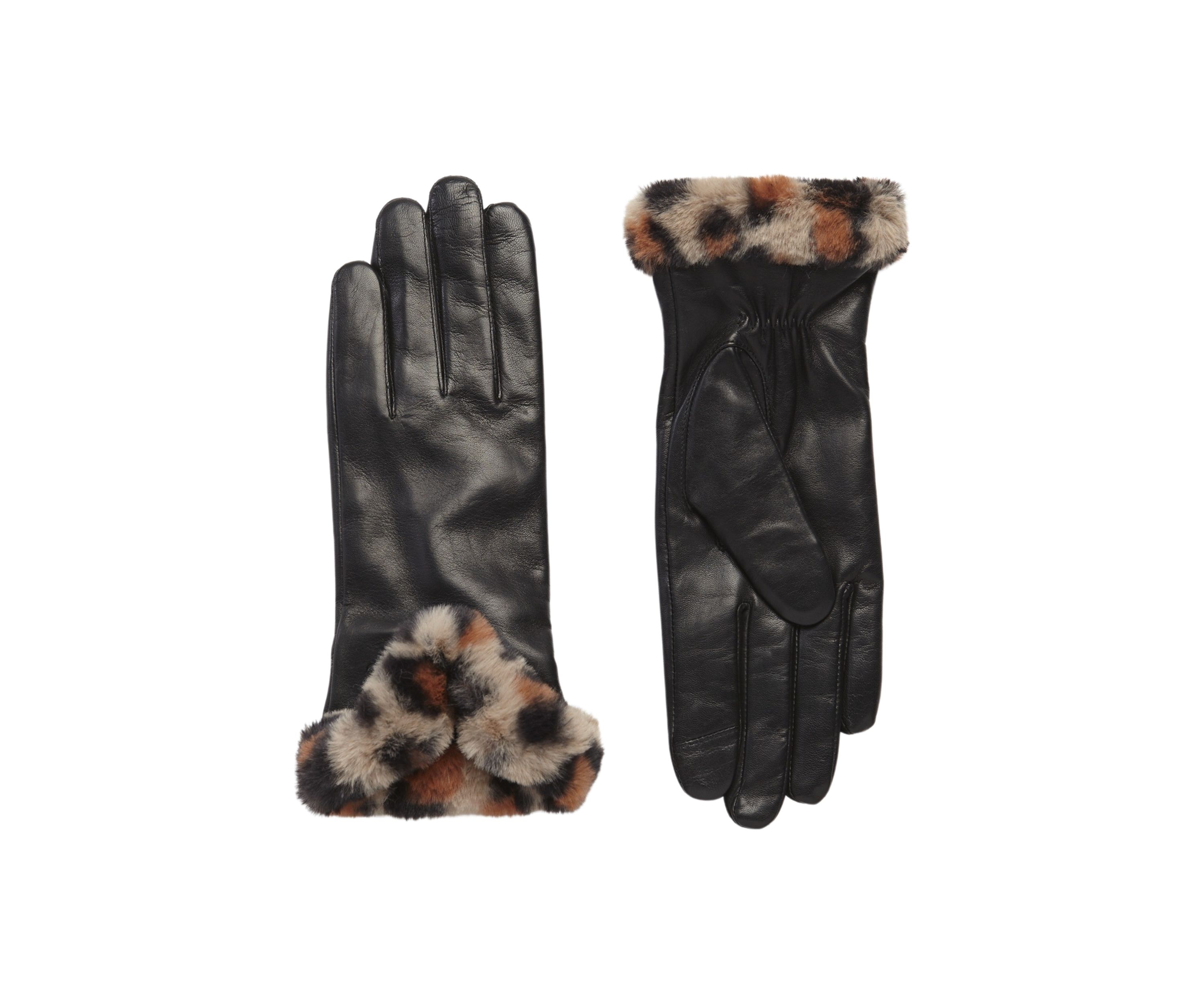 Printed Faux Fur Cuff Leather Gloves