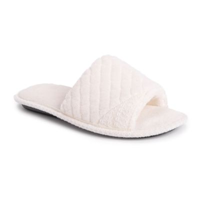 MUK LUKS Women's Sally Open Toe Scuff Slipper, White, Medium