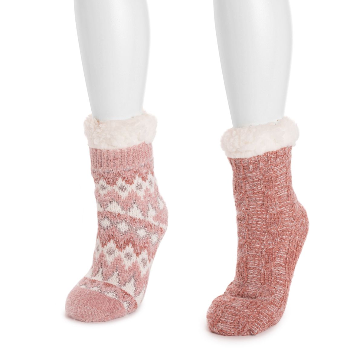 Womens Chenille Eyelash Mix Cabin Socks (2 Pair Pack)