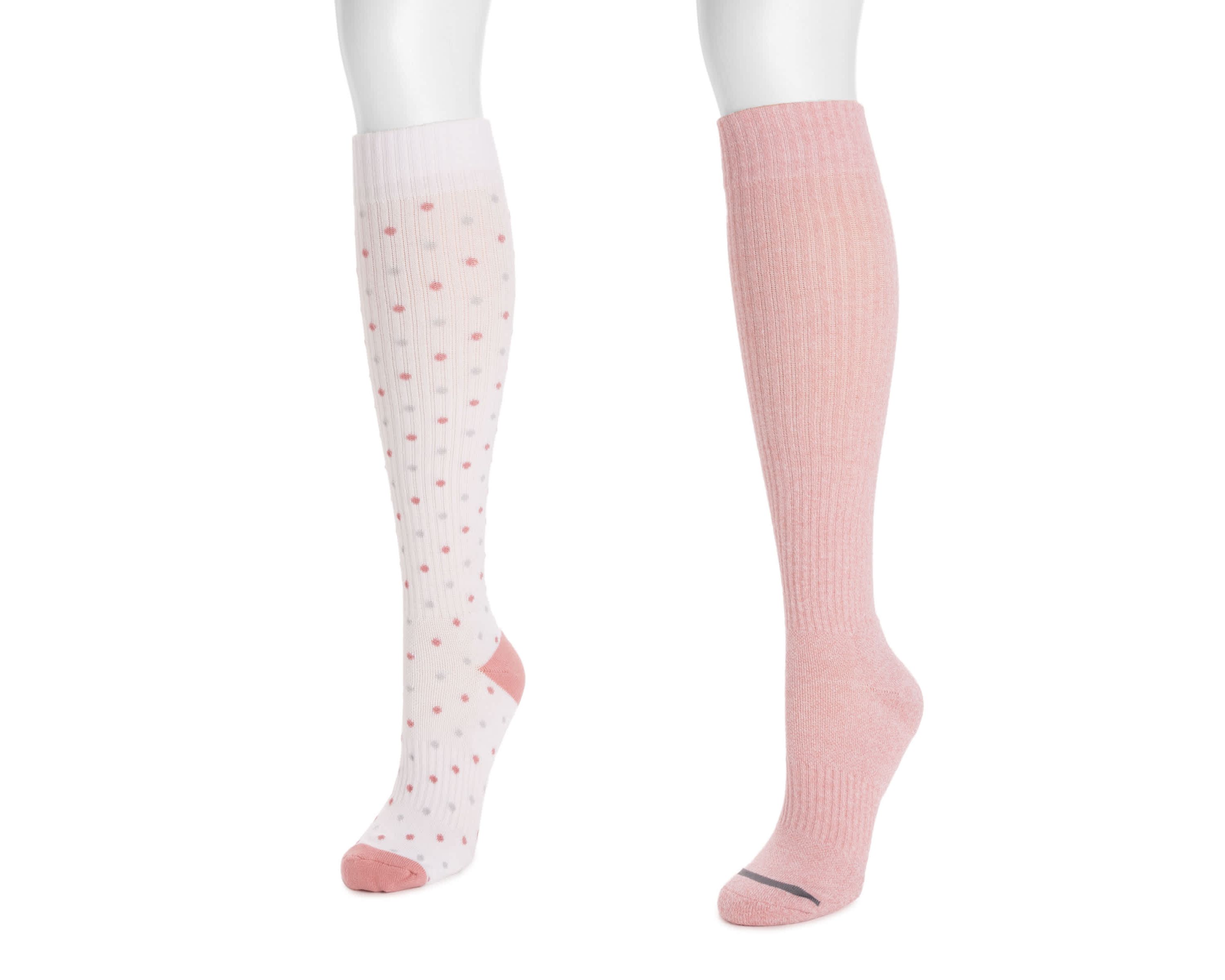 Womens 2 Pair Pack Cotton Compression Knee High Socks