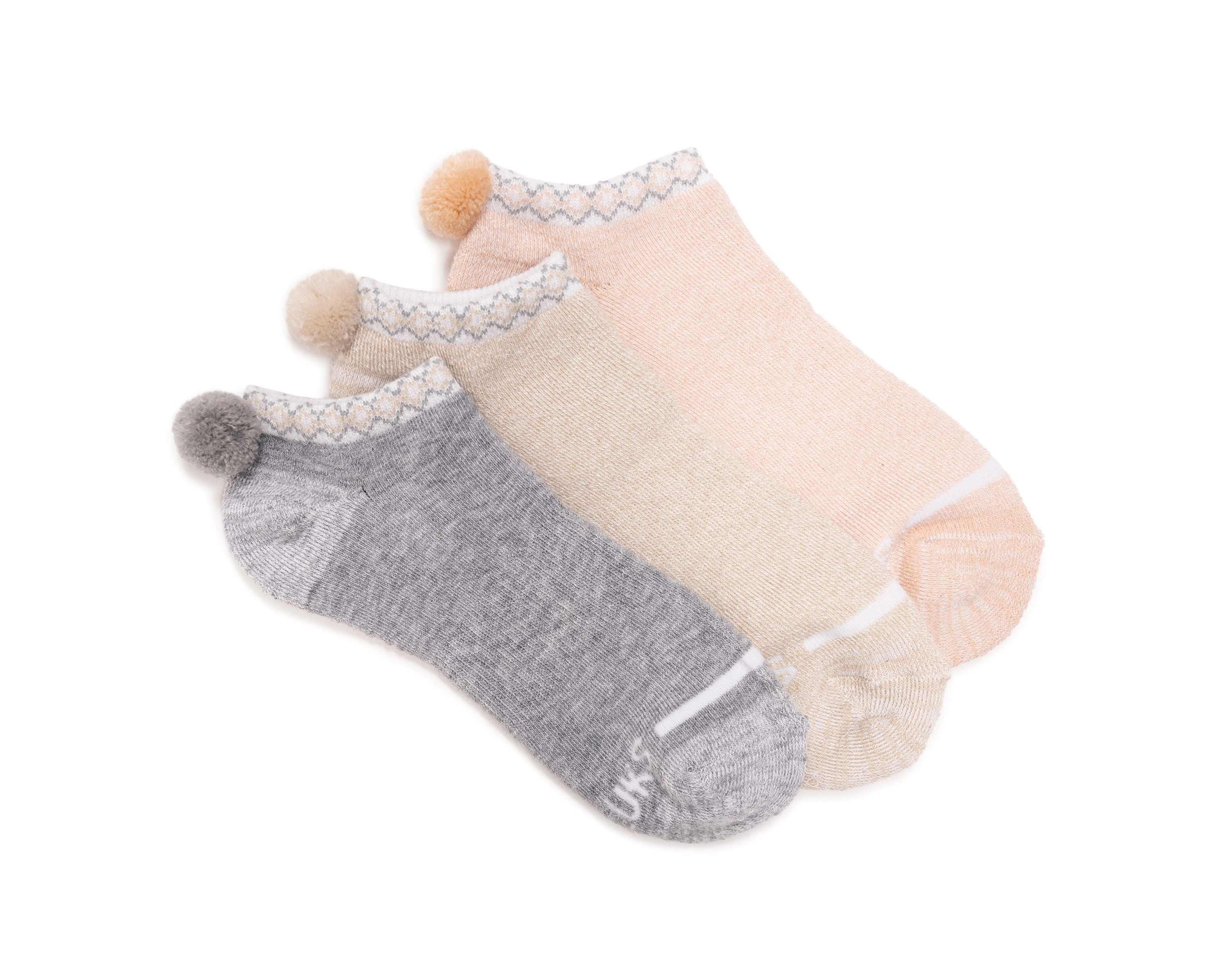 Womens 3 Pk Dream Step Low Cut w/Pom