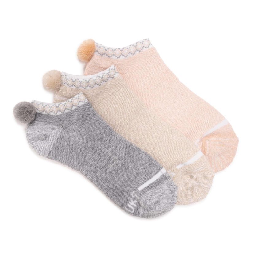 Womens 3 Pk Dream Step Low Cut w/Pom