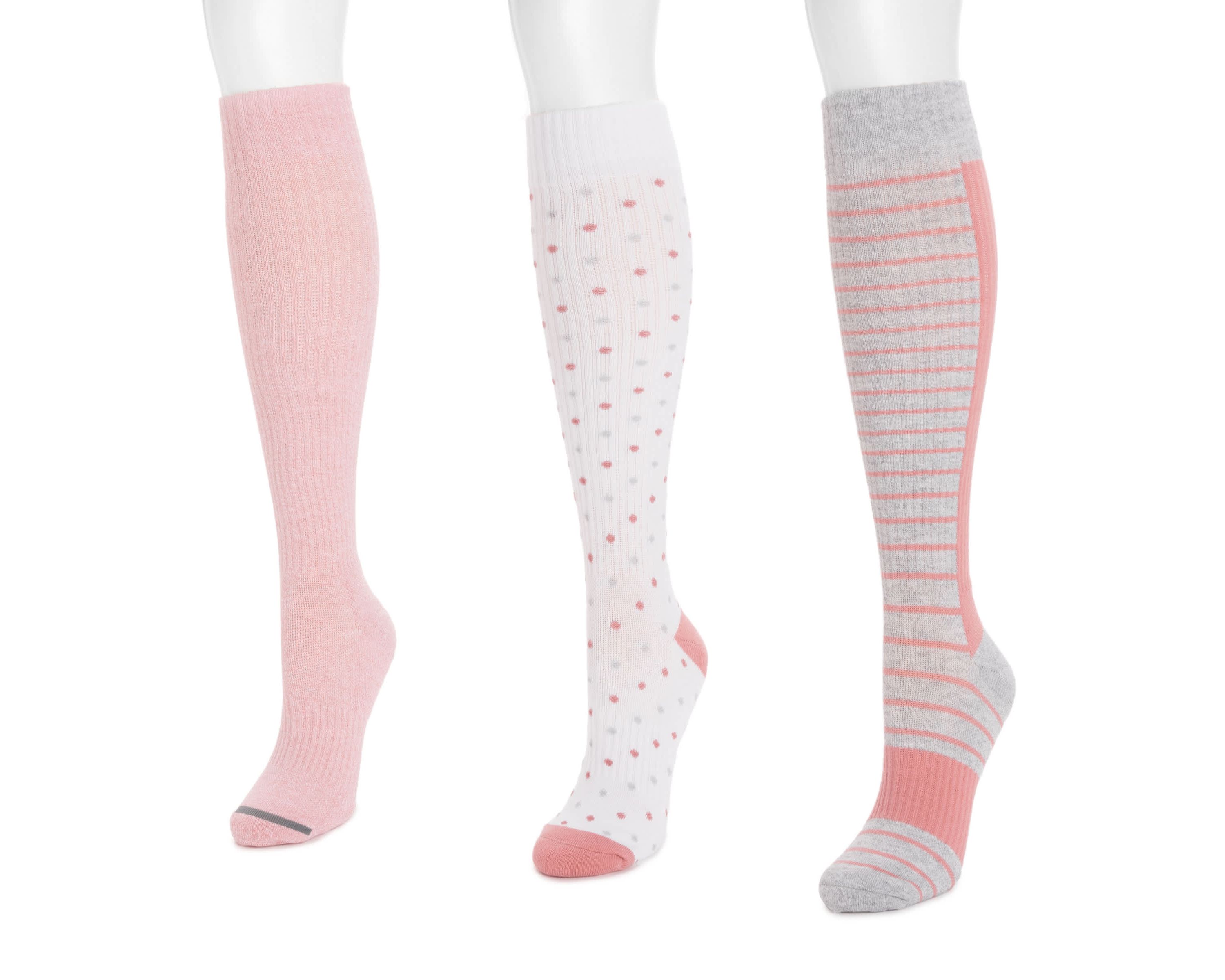 Womens 3 Pack Cotton Compression Knee-High Socks