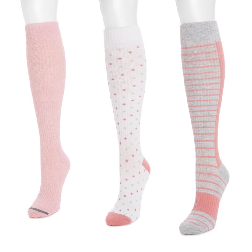 Womens 3 Pack Cotton Compression Knee-High Socks