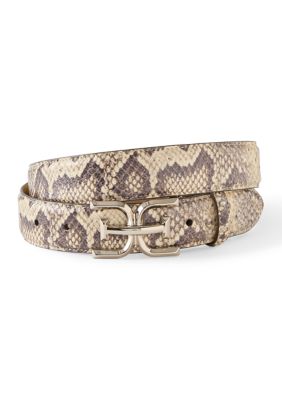 Sam Edelman Women's Slim Textured Croc Belt with Double E Plaque Logo Buckle, Grey, Medium