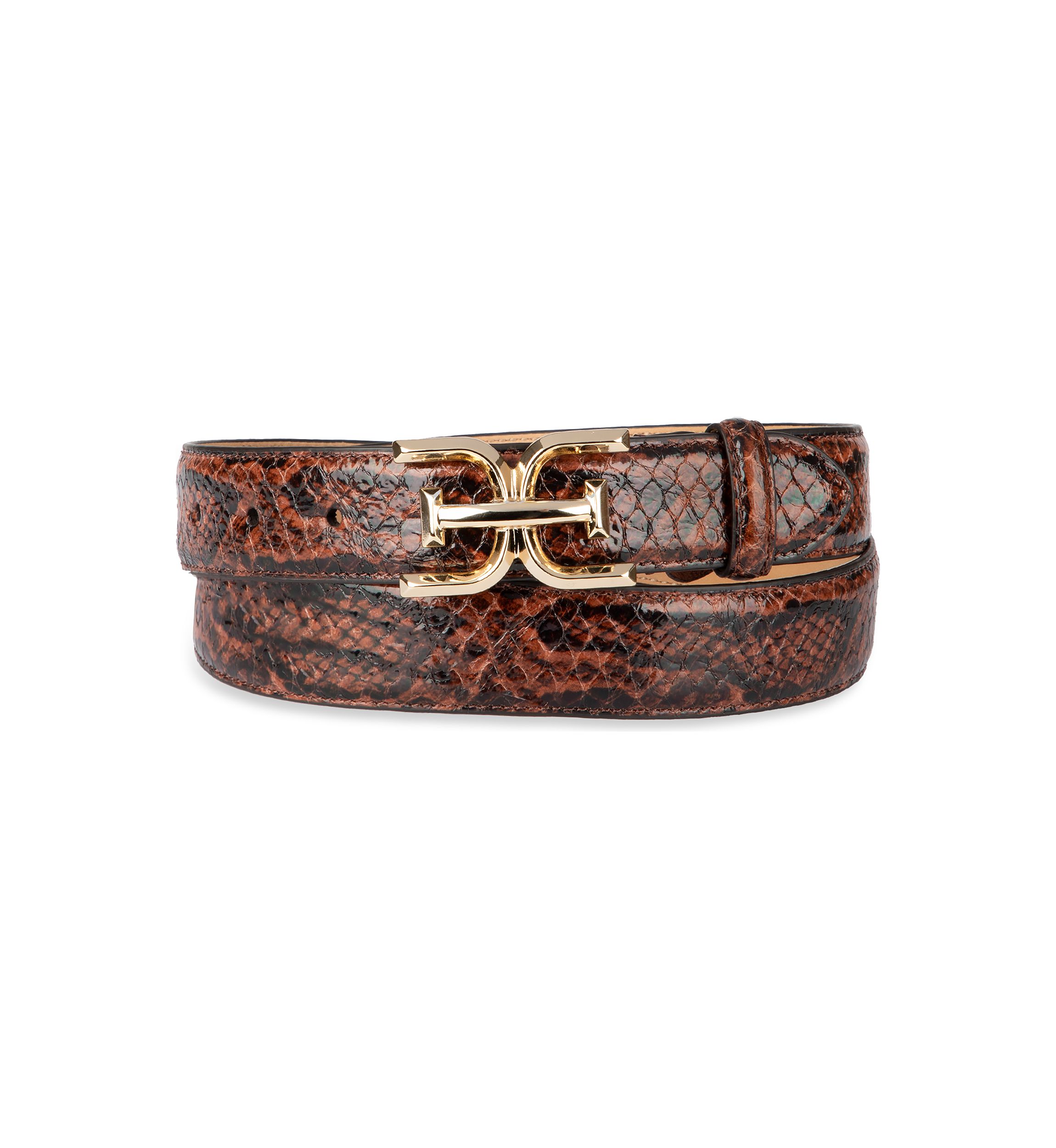 Womens Slim Textured Croc Belt with Double E Plaque Logo Buckle