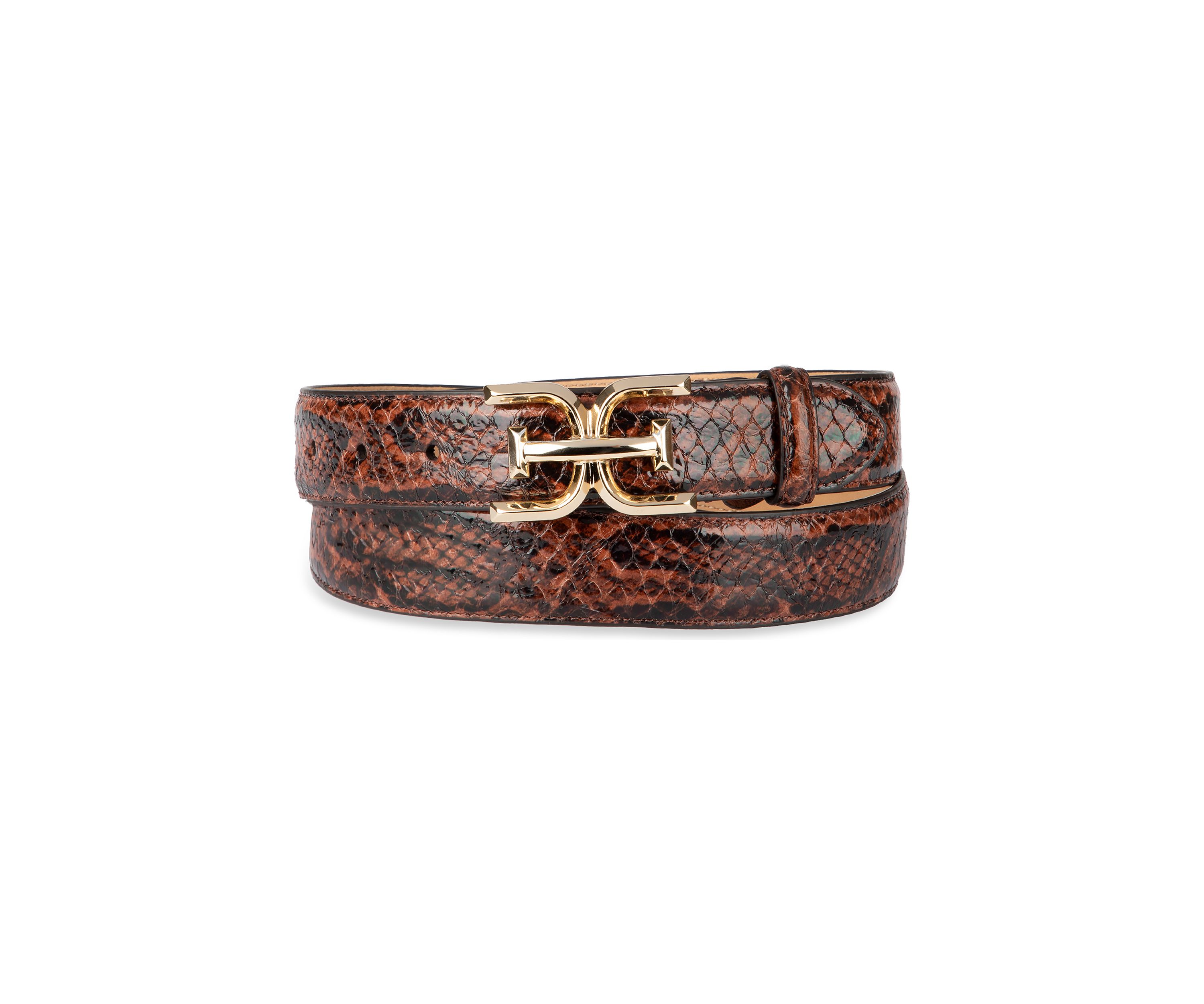 Womens Slim Textured Croc Belt with Double E Plaque Logo Buckle