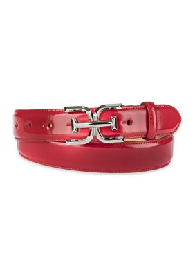 Sam Edelman Women's Slim Textured Croc Belt with Double E Plaque Logo Buckle