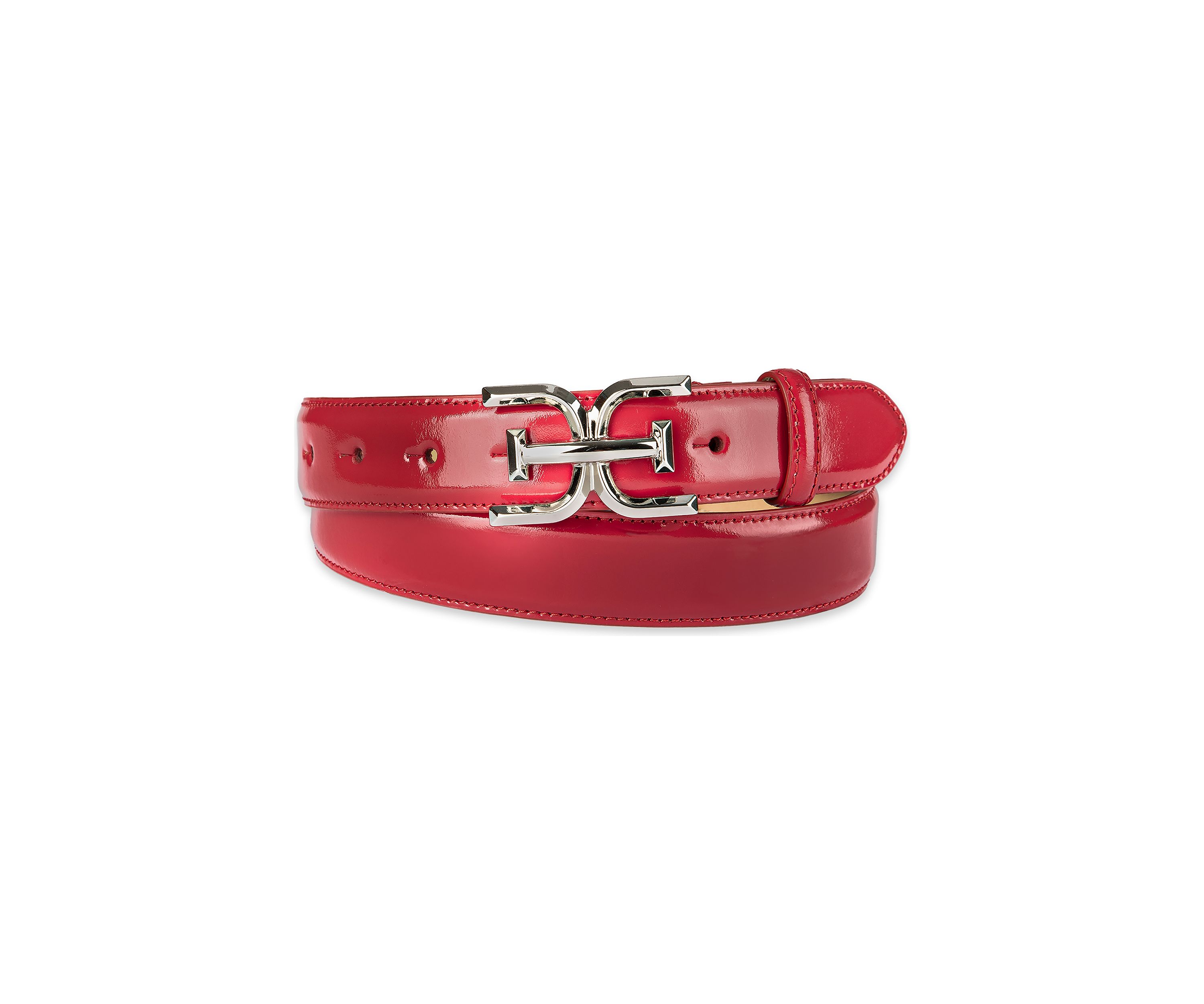 Womens Slim Textured Croc Belt with Double E Plaque Logo Buckle