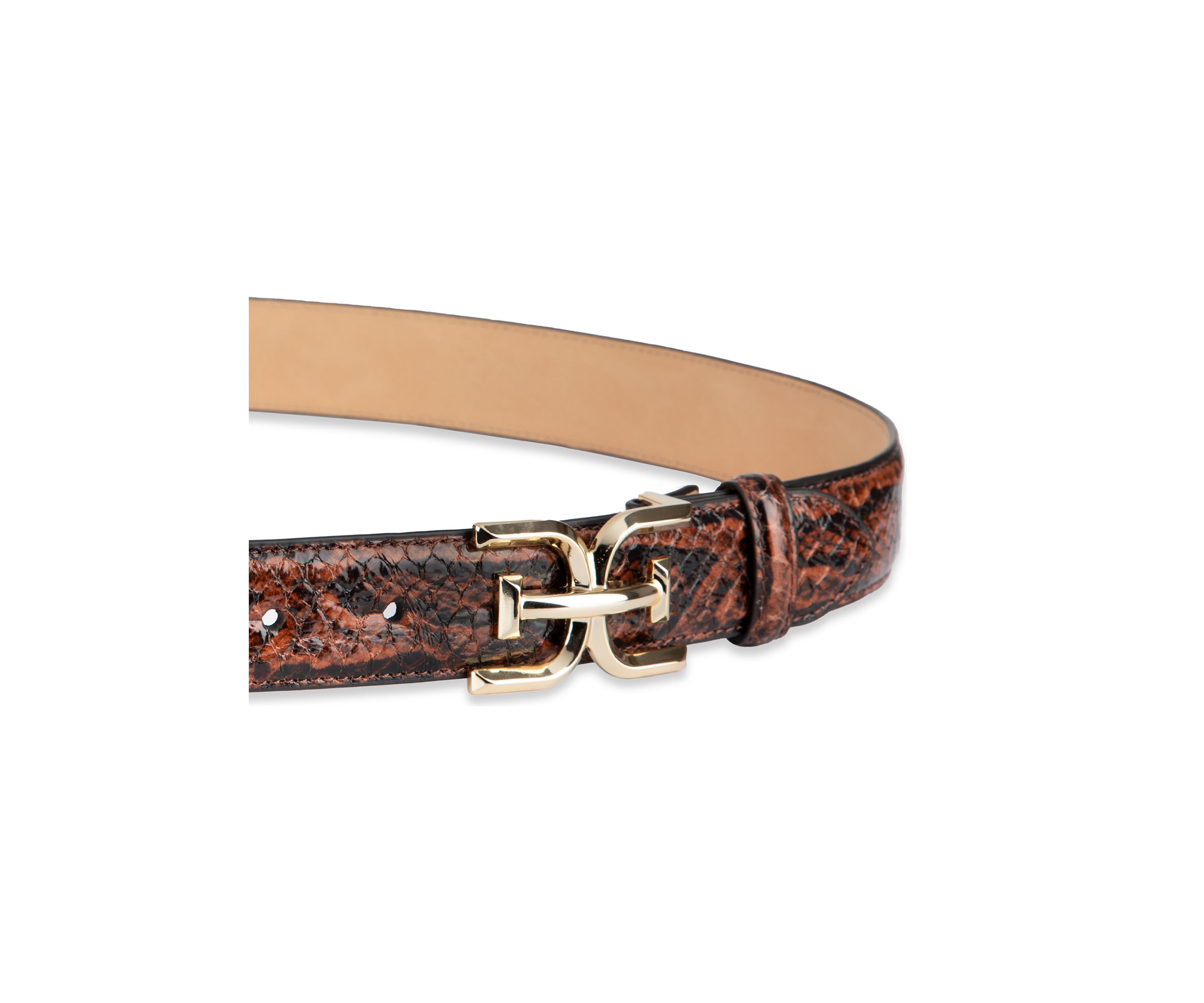 Womens Slim Textured Croc Belt with Double E Plaque Logo Buckle