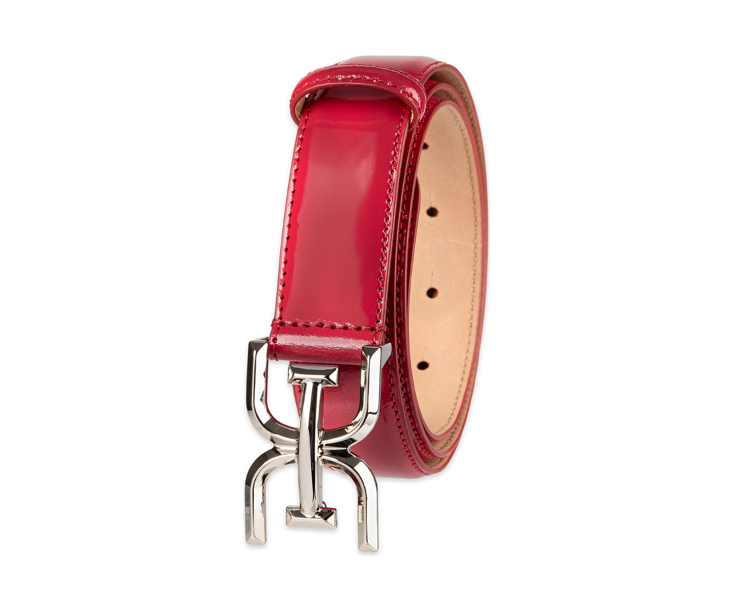 Womens Slim Textured Croc Belt with Double E Plaque Logo Buckle