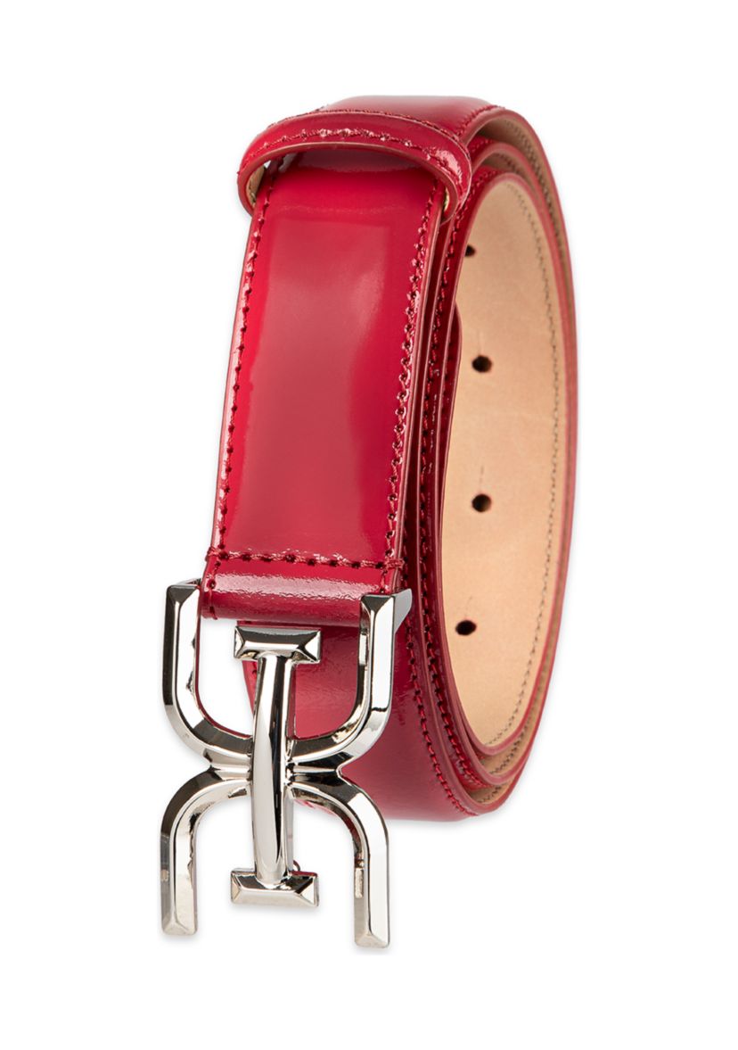 Womens Slim Textured Croc Belt with Double E Plaque Logo Buckle
