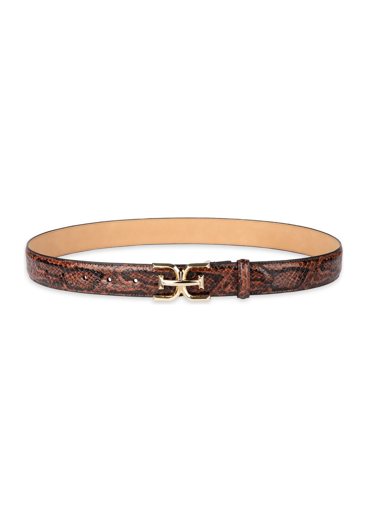 Womens Slim Textured Croc Belt with Double E Plaque Logo Buckle
