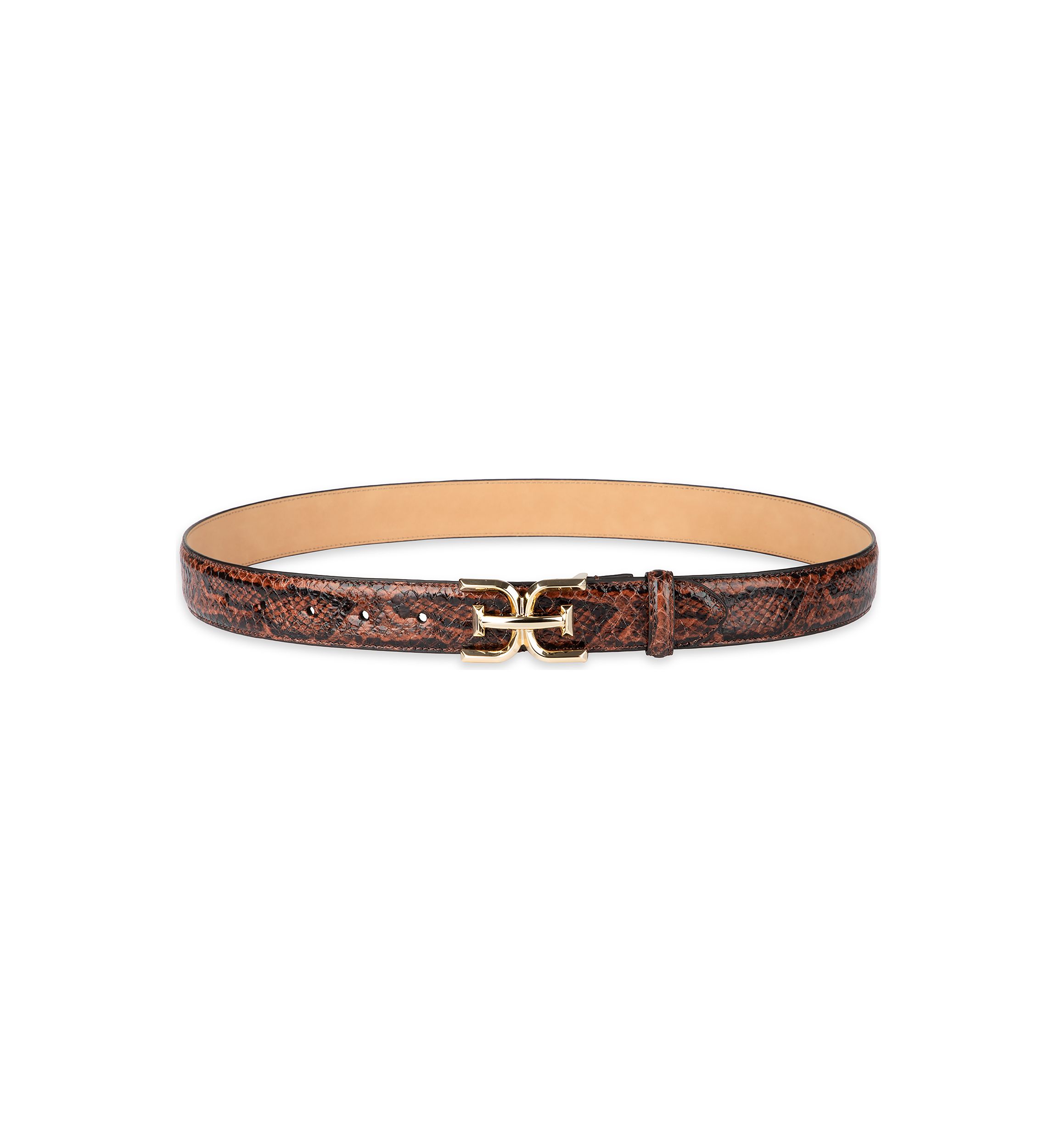 Womens Slim Textured Croc Belt with Double E Plaque Logo Buckle
