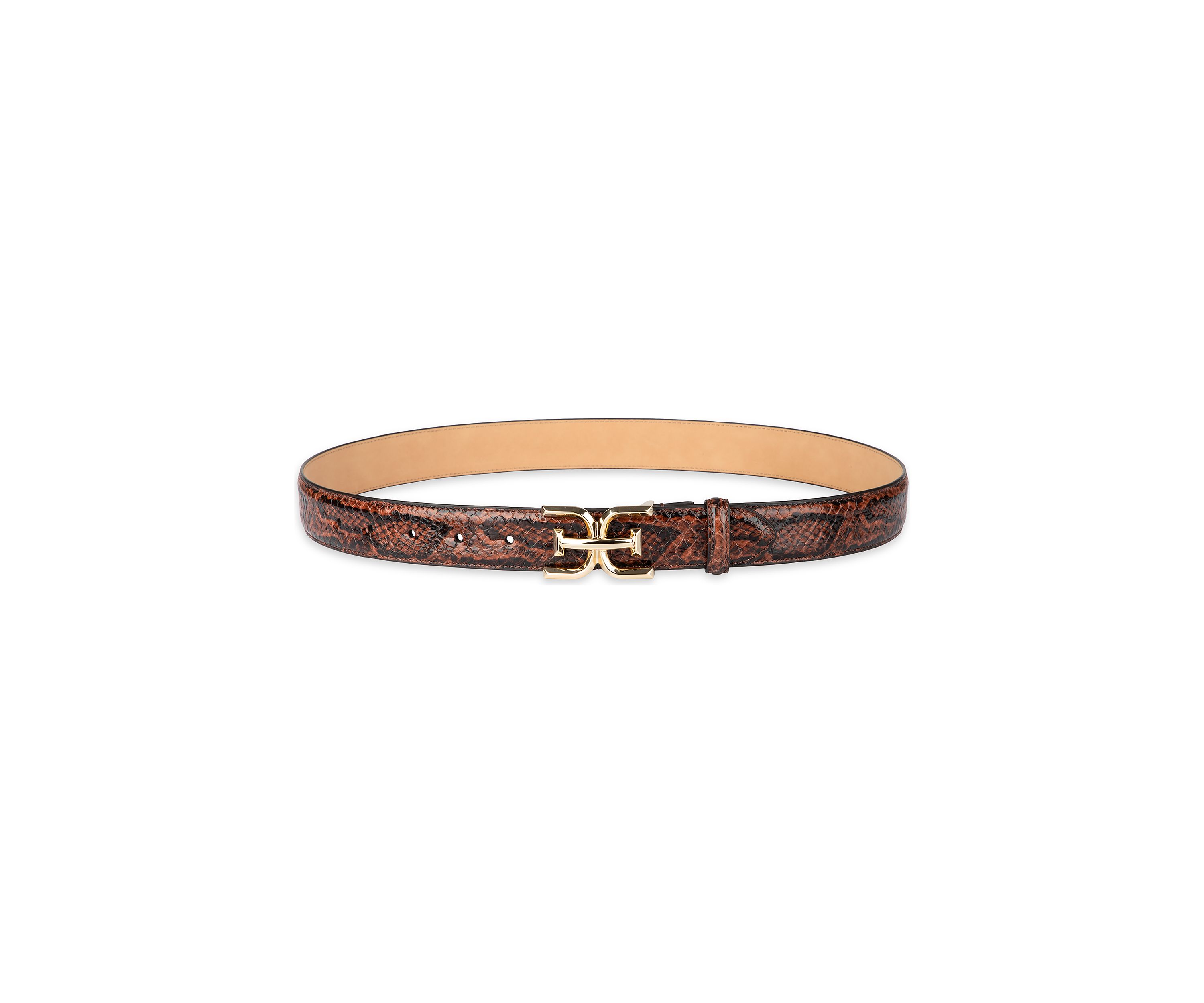 Womens Slim Textured Croc Belt with Double E Plaque Logo Buckle