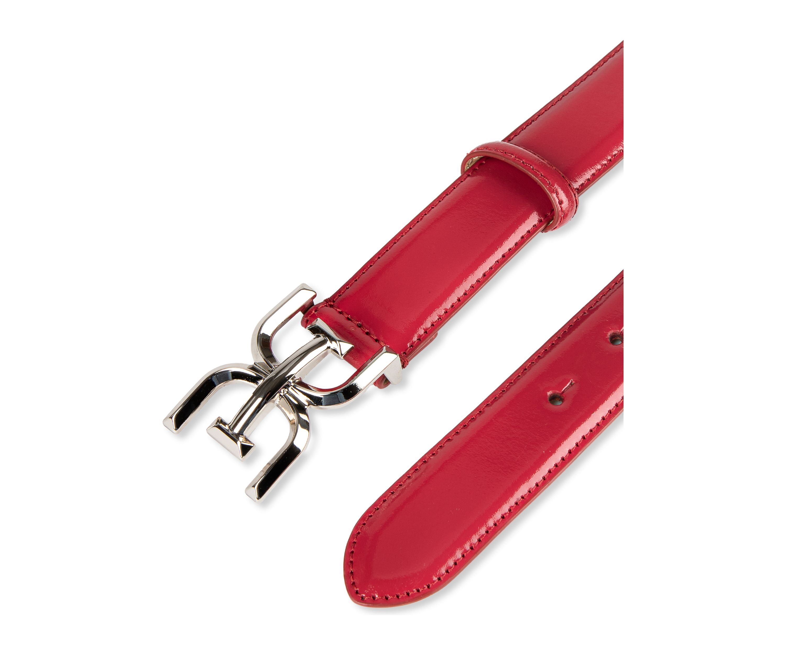 Womens Slim Textured Croc Belt with Double E Plaque Logo Buckle