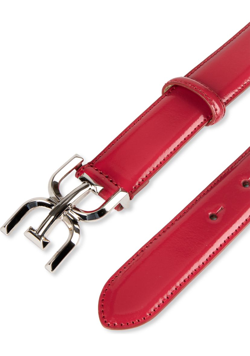 Womens Slim Textured Croc Belt with Double E Plaque Logo Buckle