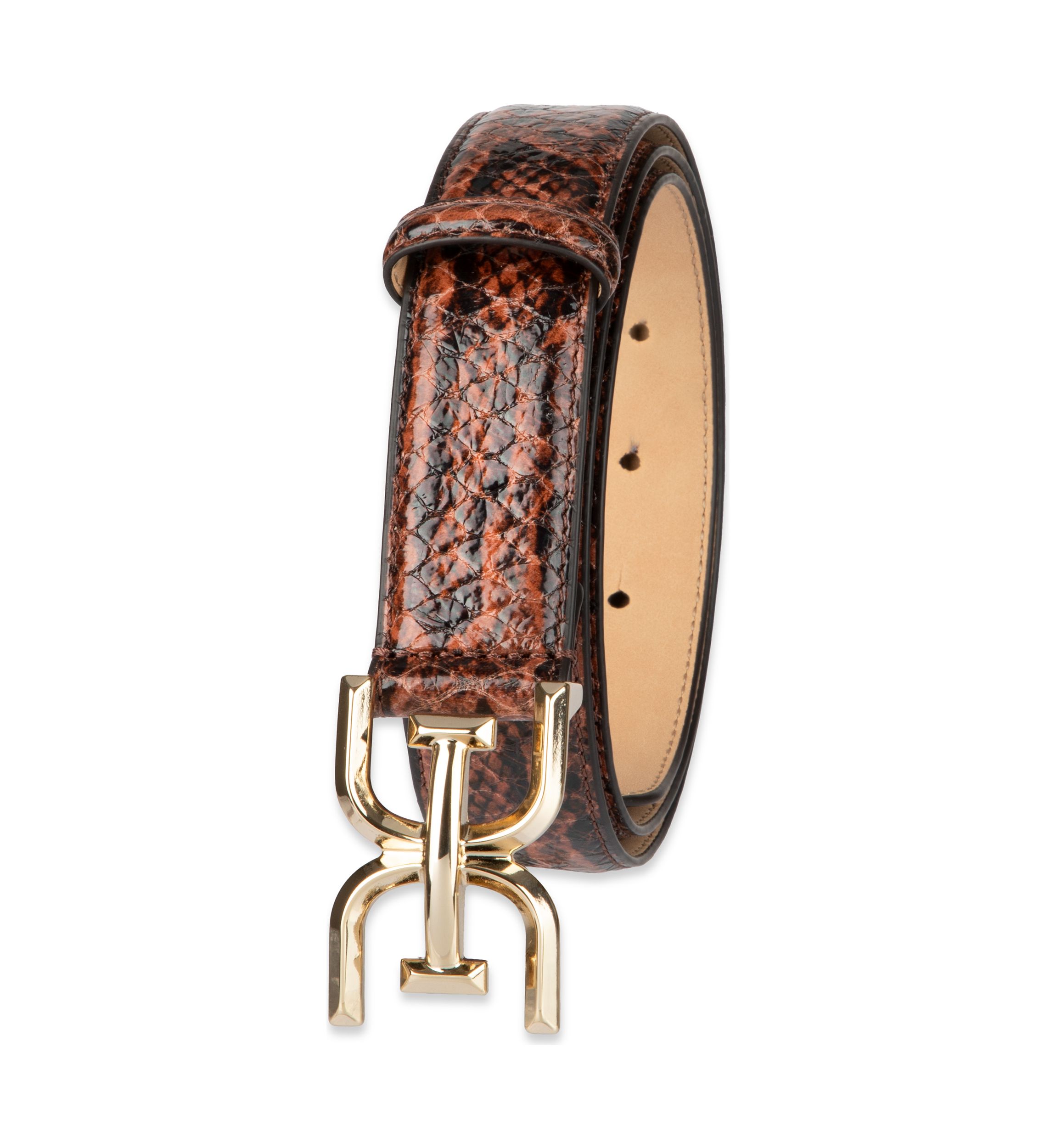 Womens Slim Textured Croc Belt with Double E Plaque Logo Buckle