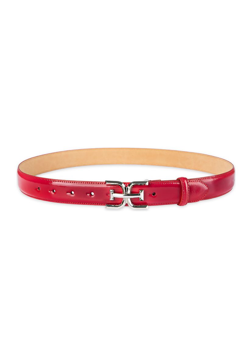 Womens Slim Textured Croc Belt with Double E Plaque Logo Buckle