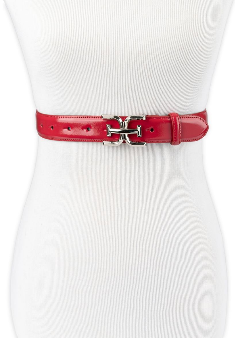 Womens Slim Textured Croc Belt with Double E Plaque Logo Buckle