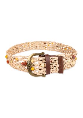 Sam Edelman Women's Raffia Woven Beaded Belt, Small