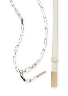 Calvin Klein Women's Chain and Faux Leather Belt Set