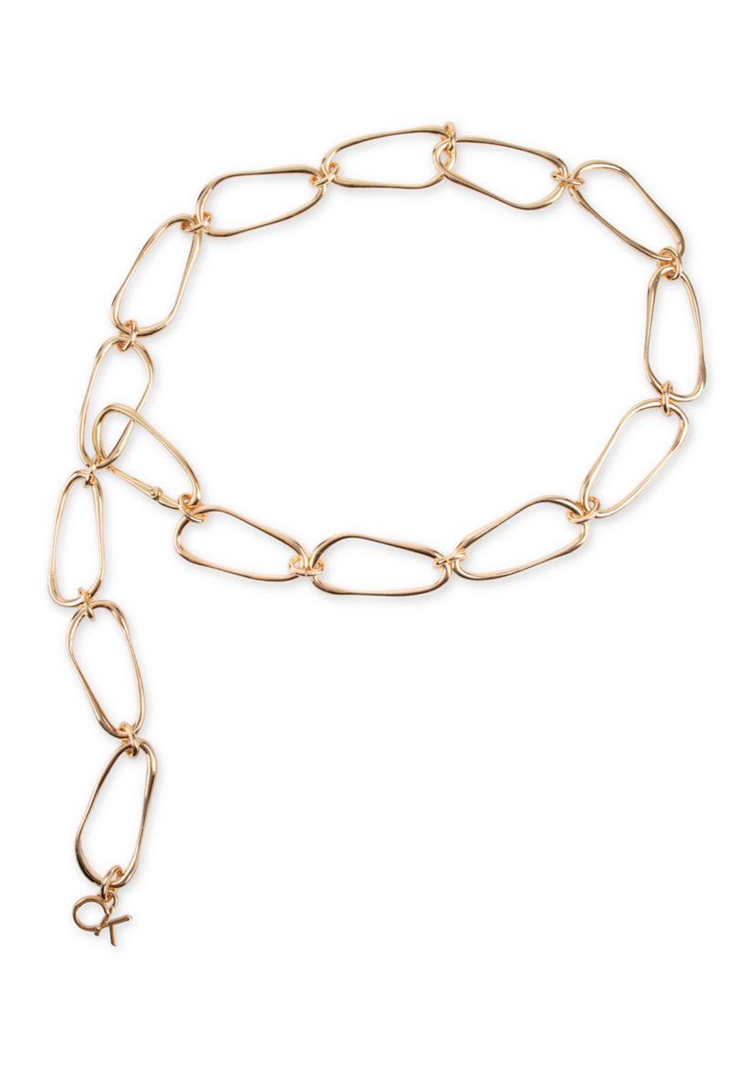 Calvin Klein Women's Polished Chain Belt with CK Charm, Gold, Medium