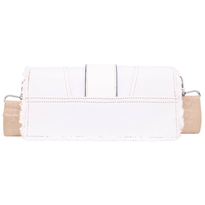 True Religion Frayed Denim Flap Bag with Logo Strap