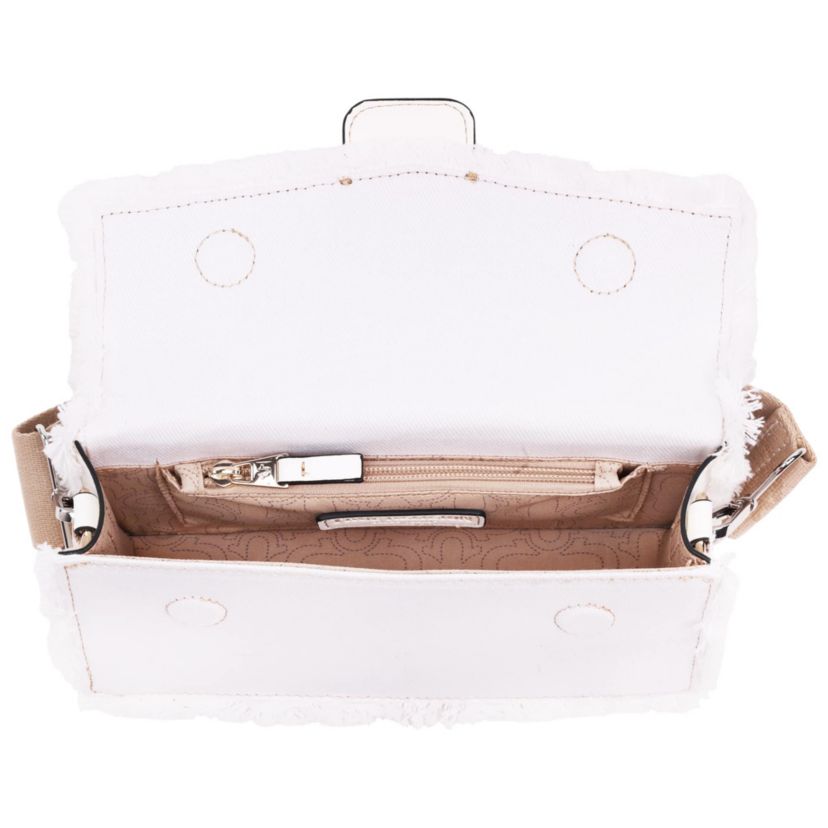 True Religion Frayed Denim Flap Bag with Logo Strap