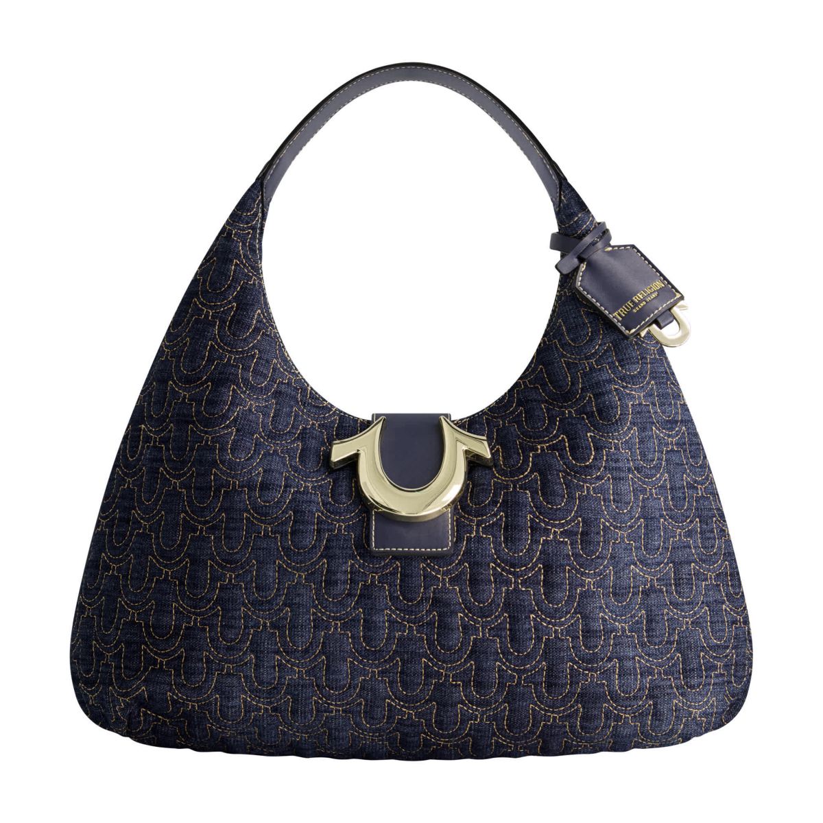 True Religion Quilted Horseshoe Large Denim Hobo