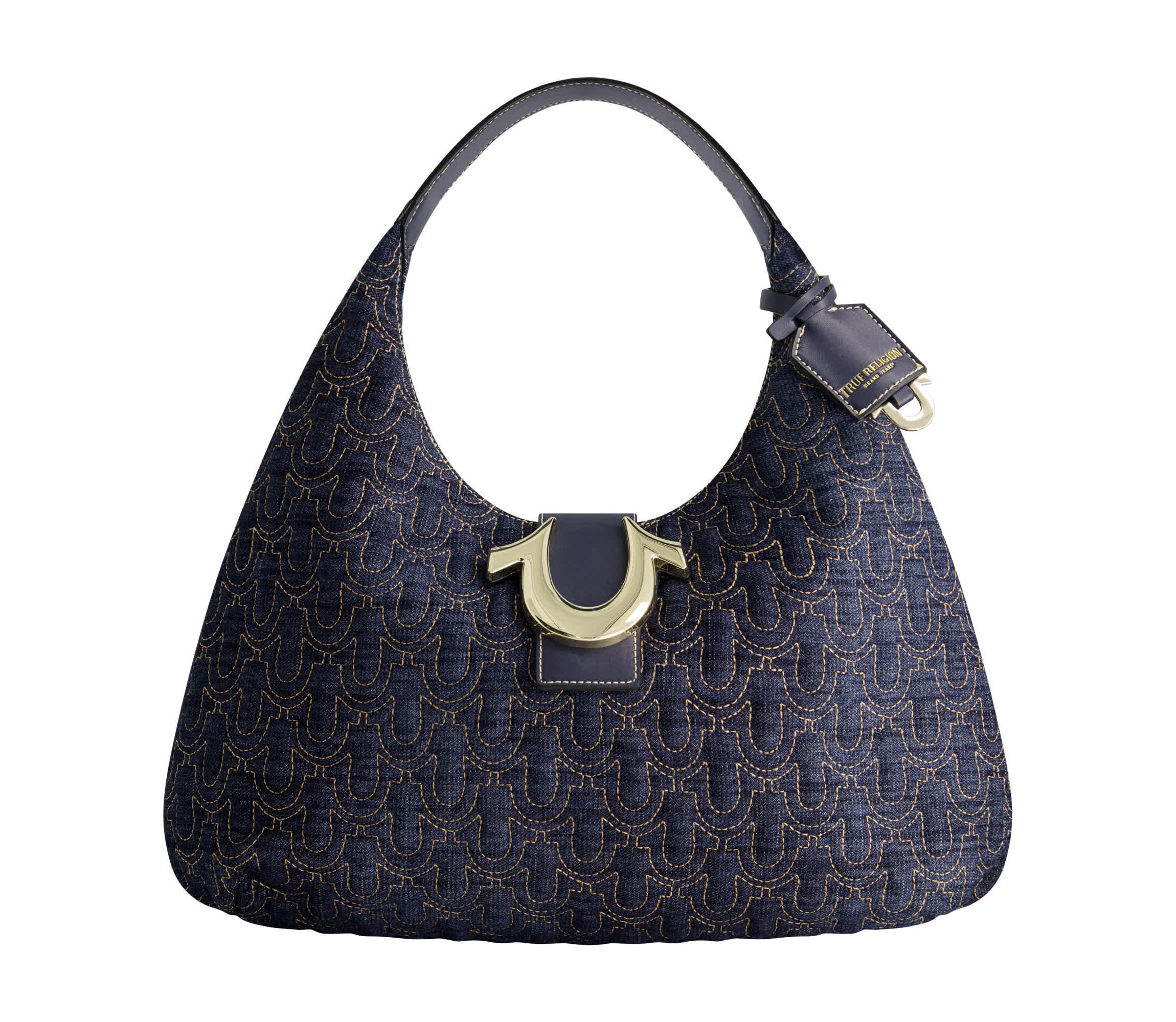 True Religion Quilted Horseshoe Large Denim Hobo