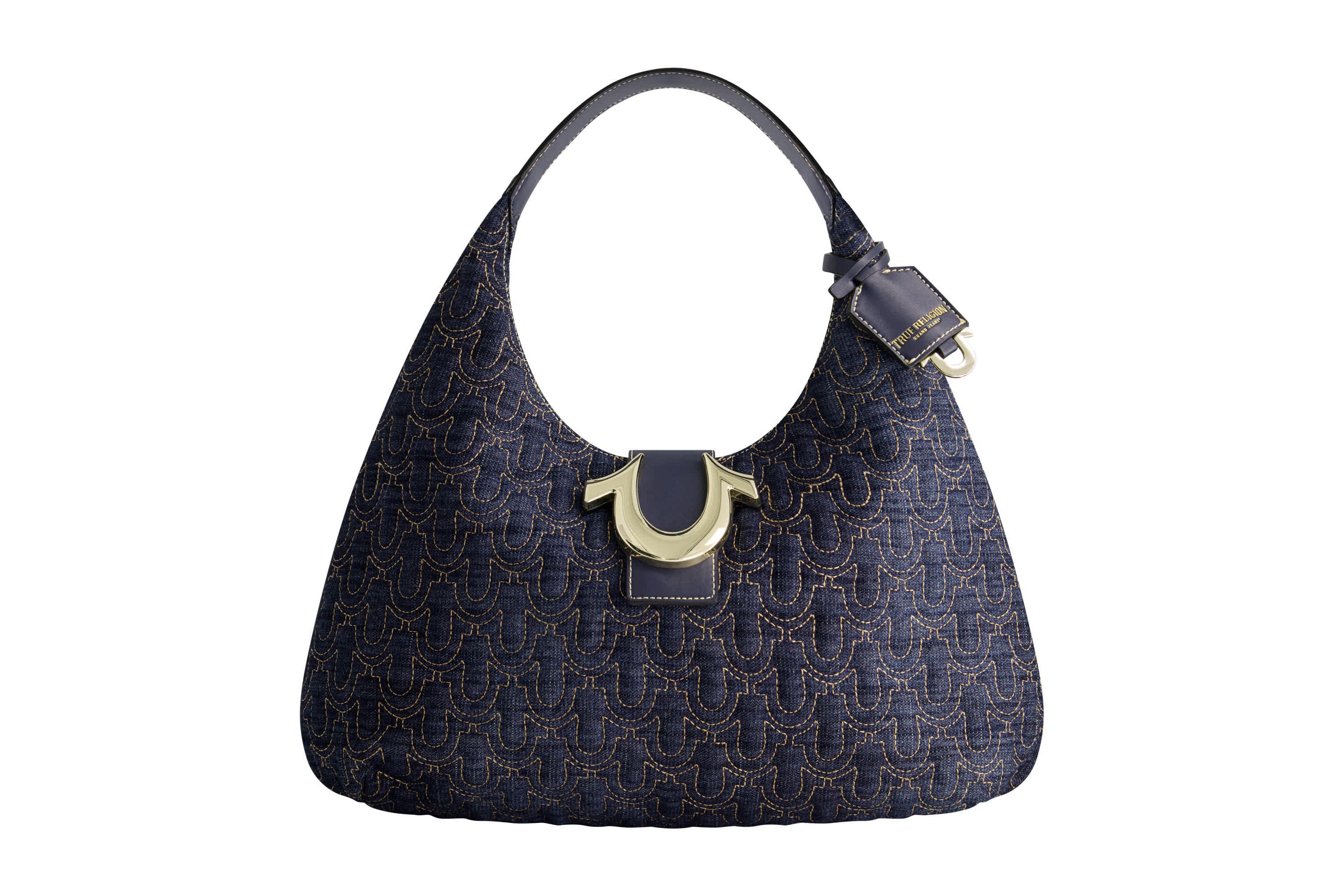 True Religion Quilted Horseshoe Large Denim Hobo