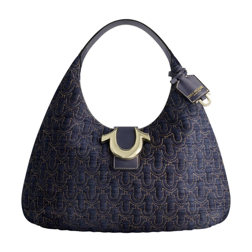 True Religion Quilted Horseshoe Large Denim Hobo