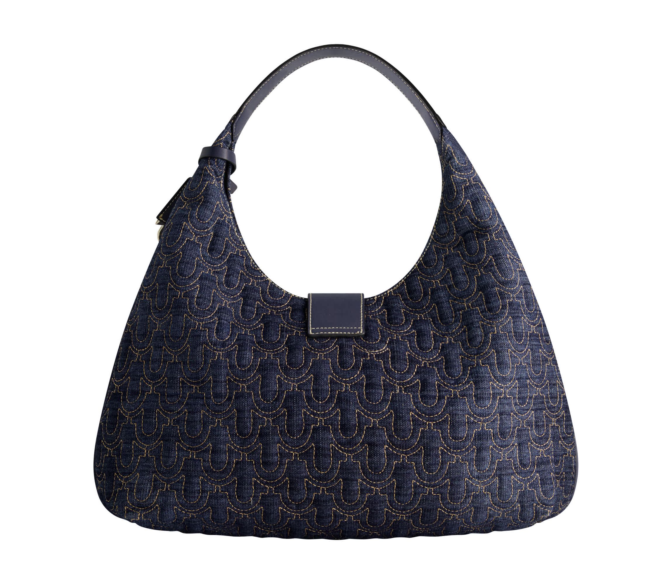 True Religion Quilted Horseshoe Large Denim Hobo