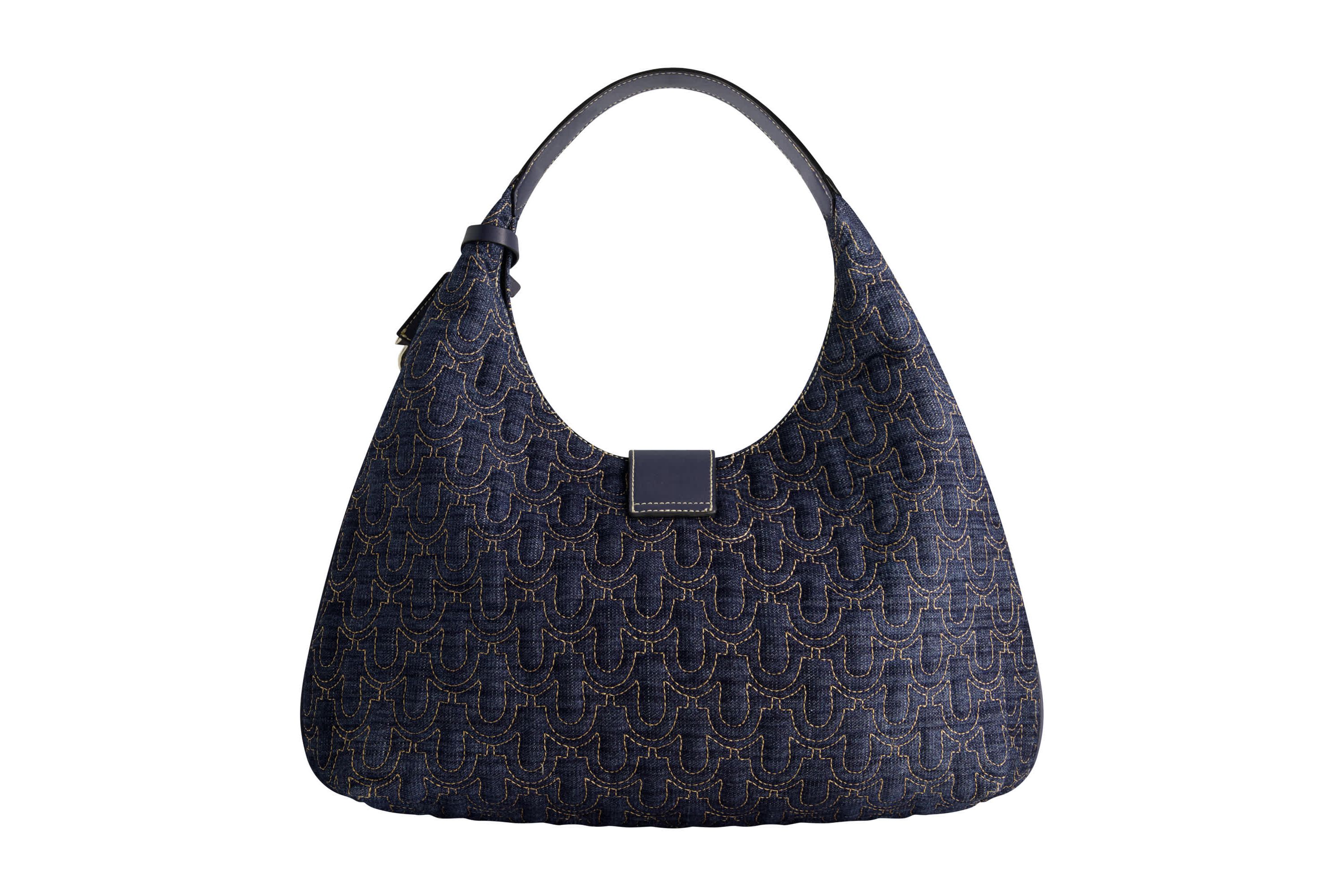 True Religion Quilted Horseshoe Large Denim Hobo