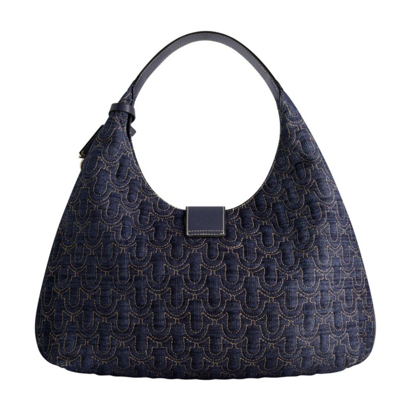 True Religion Quilted Horseshoe Large Denim Hobo