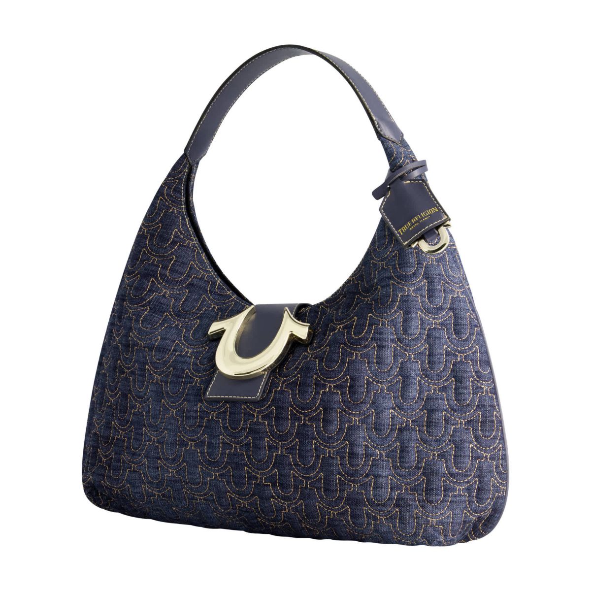 True Religion Quilted Horseshoe Large Denim Hobo