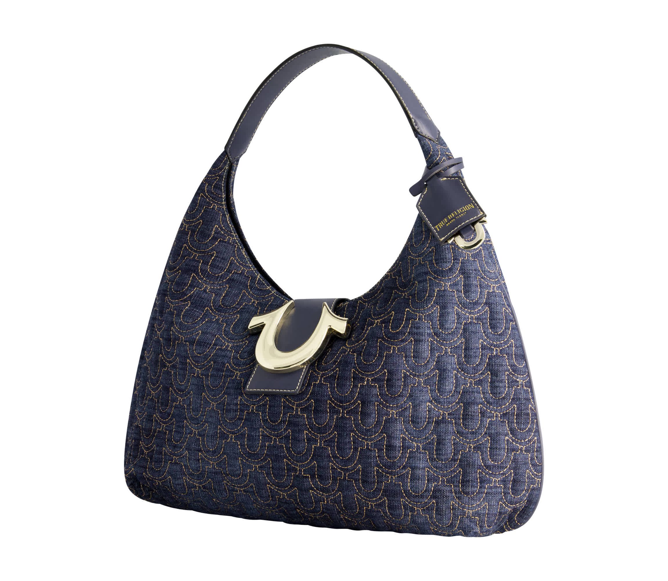 True Religion Quilted Horseshoe Large Denim Hobo