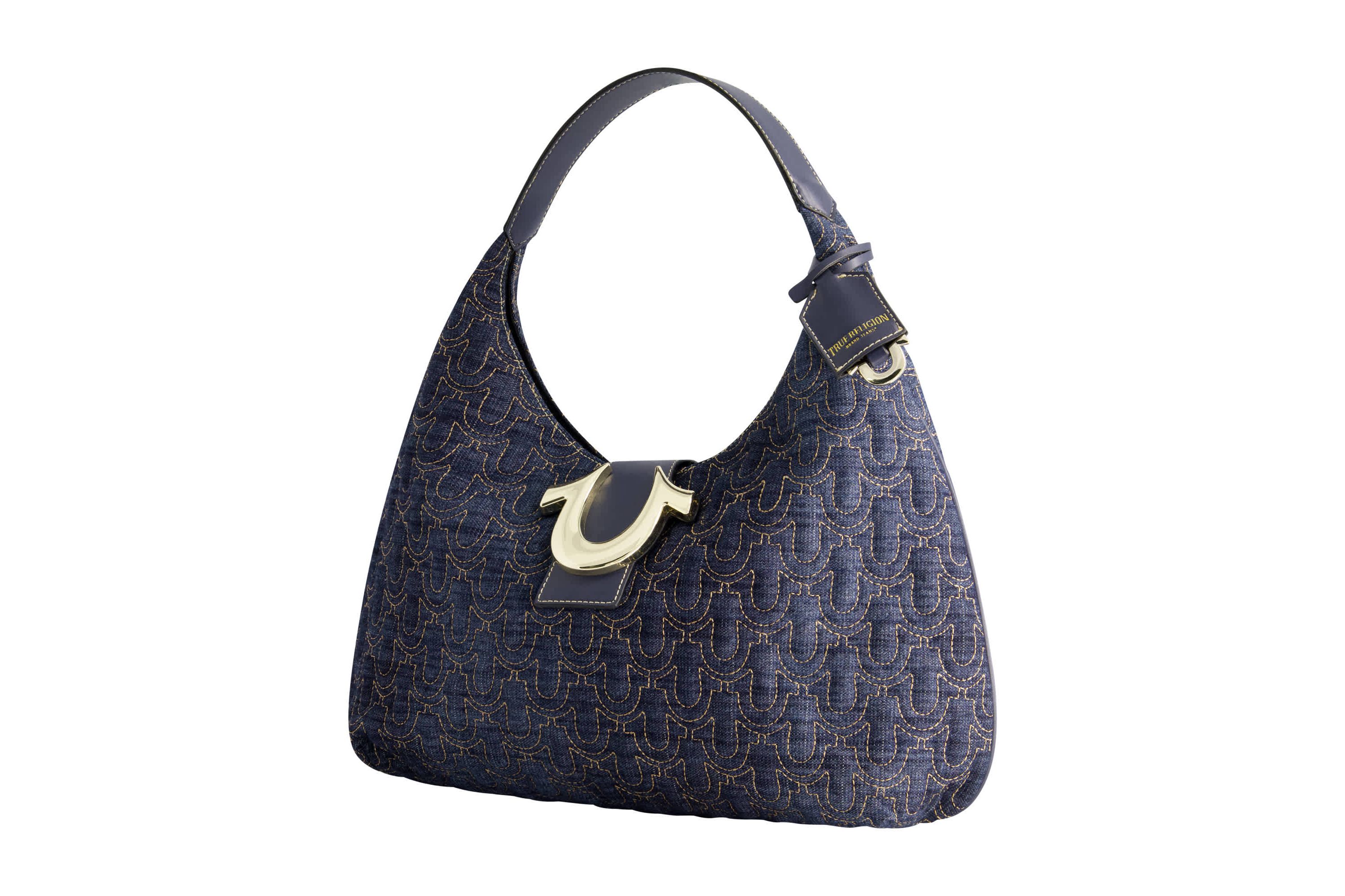 True Religion Quilted Horseshoe Large Denim Hobo