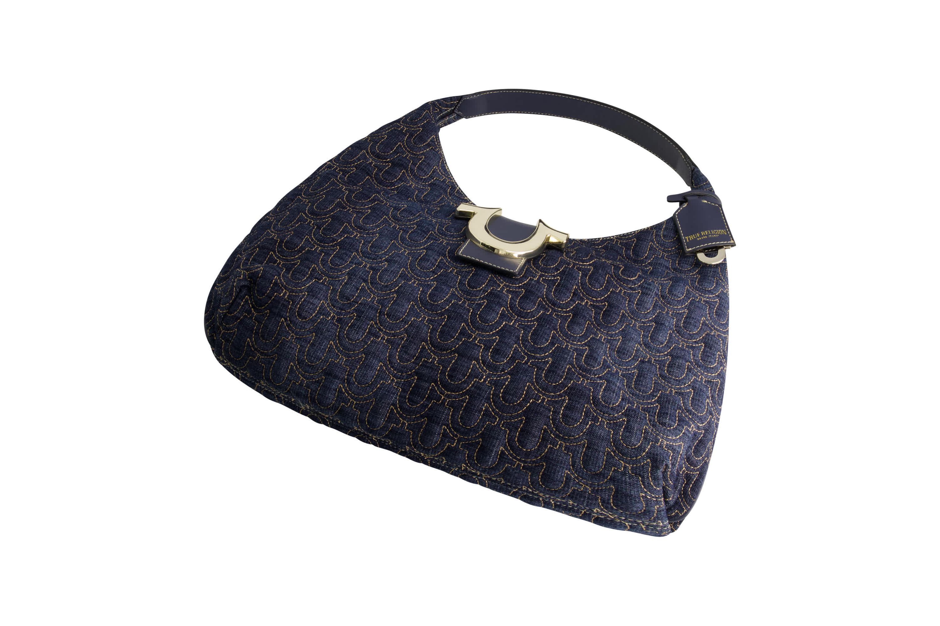 True Religion Quilted Horseshoe Large Denim Hobo
