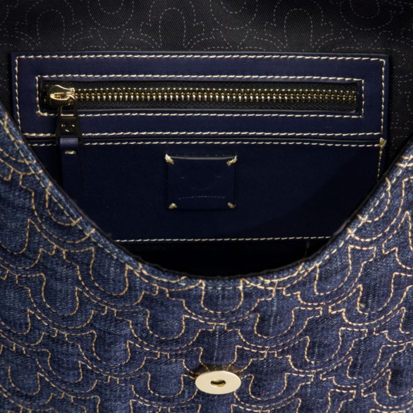 True Religion Quilted Horseshoe Large Denim Hobo