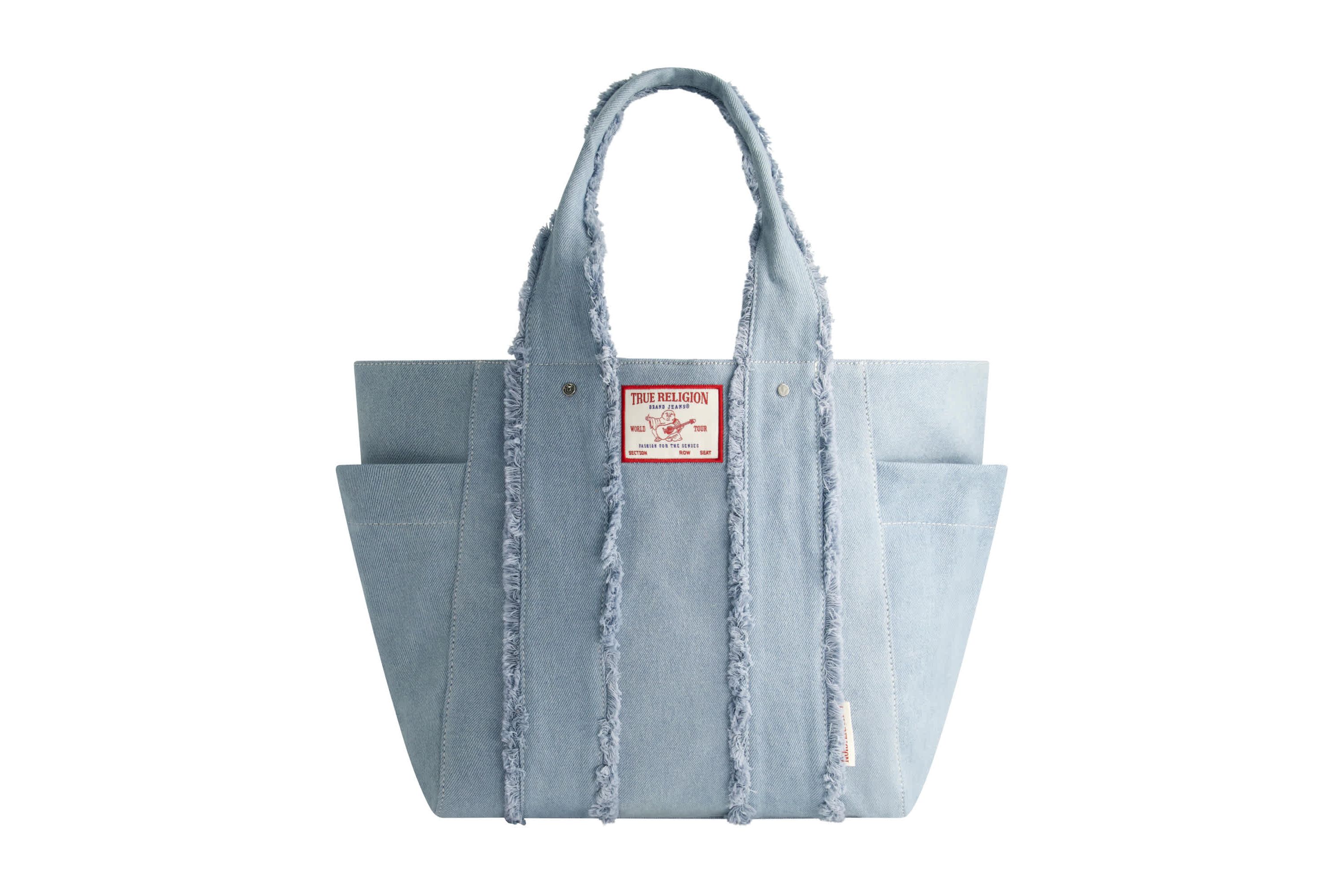 True Religion Frayed Handle Solid Denim Tote