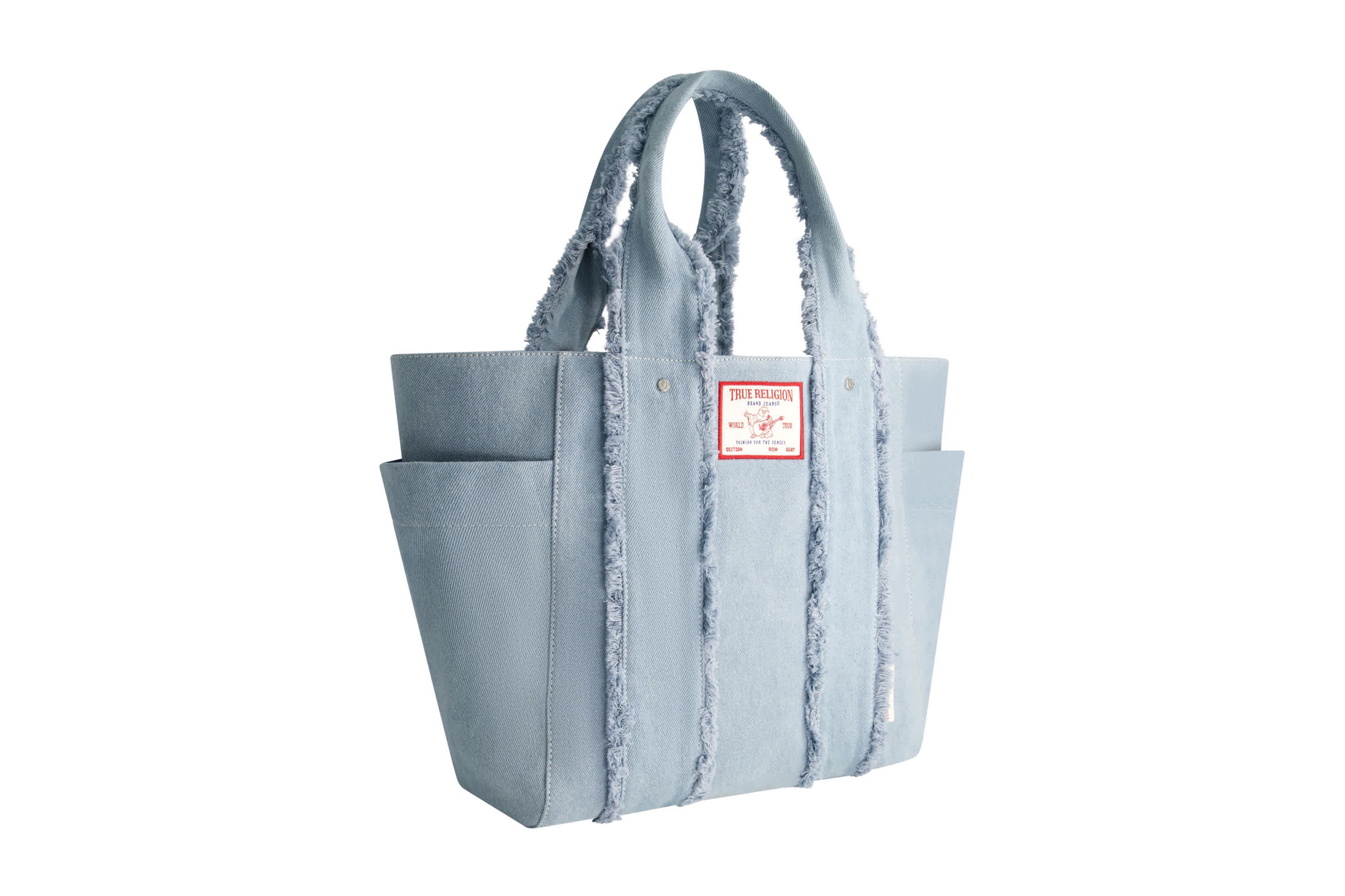 True Religion Frayed Handle Solid Denim Tote