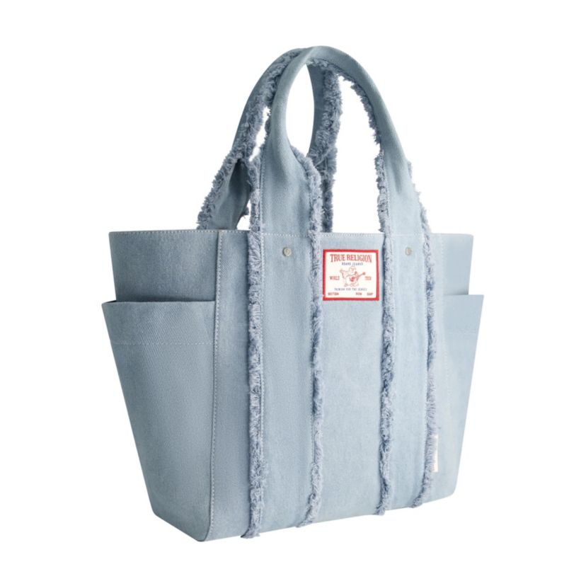 True Religion Frayed Handle Solid Denim Tote