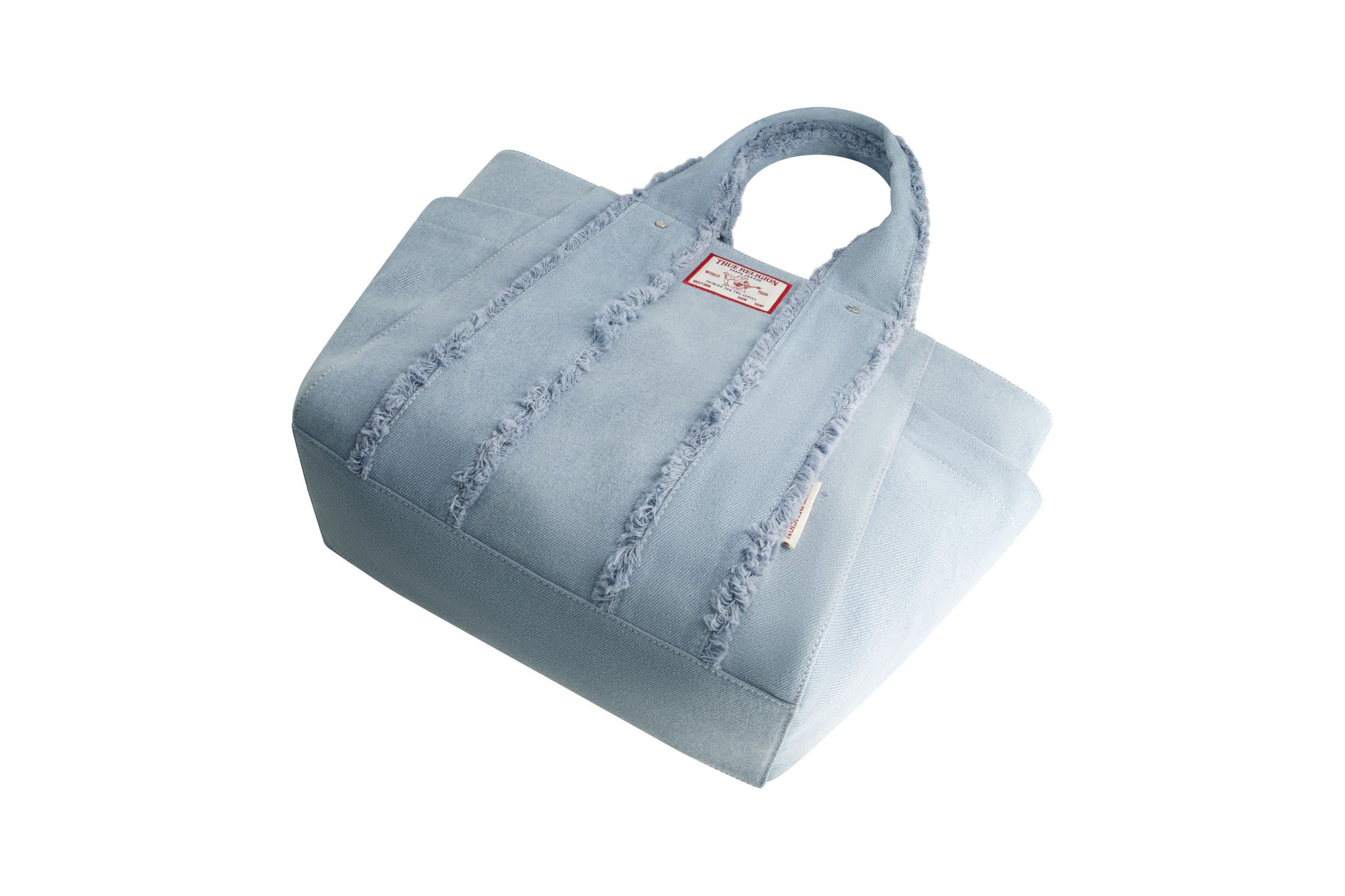 True Religion Frayed Handle Solid Denim Tote