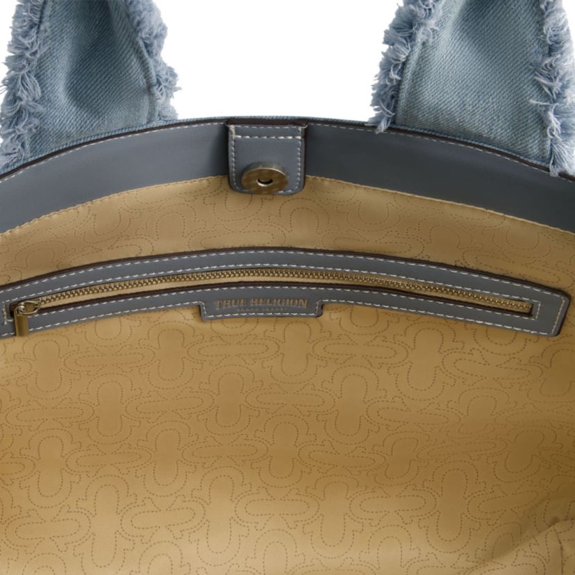 True Religion Frayed Handle Solid Denim Tote