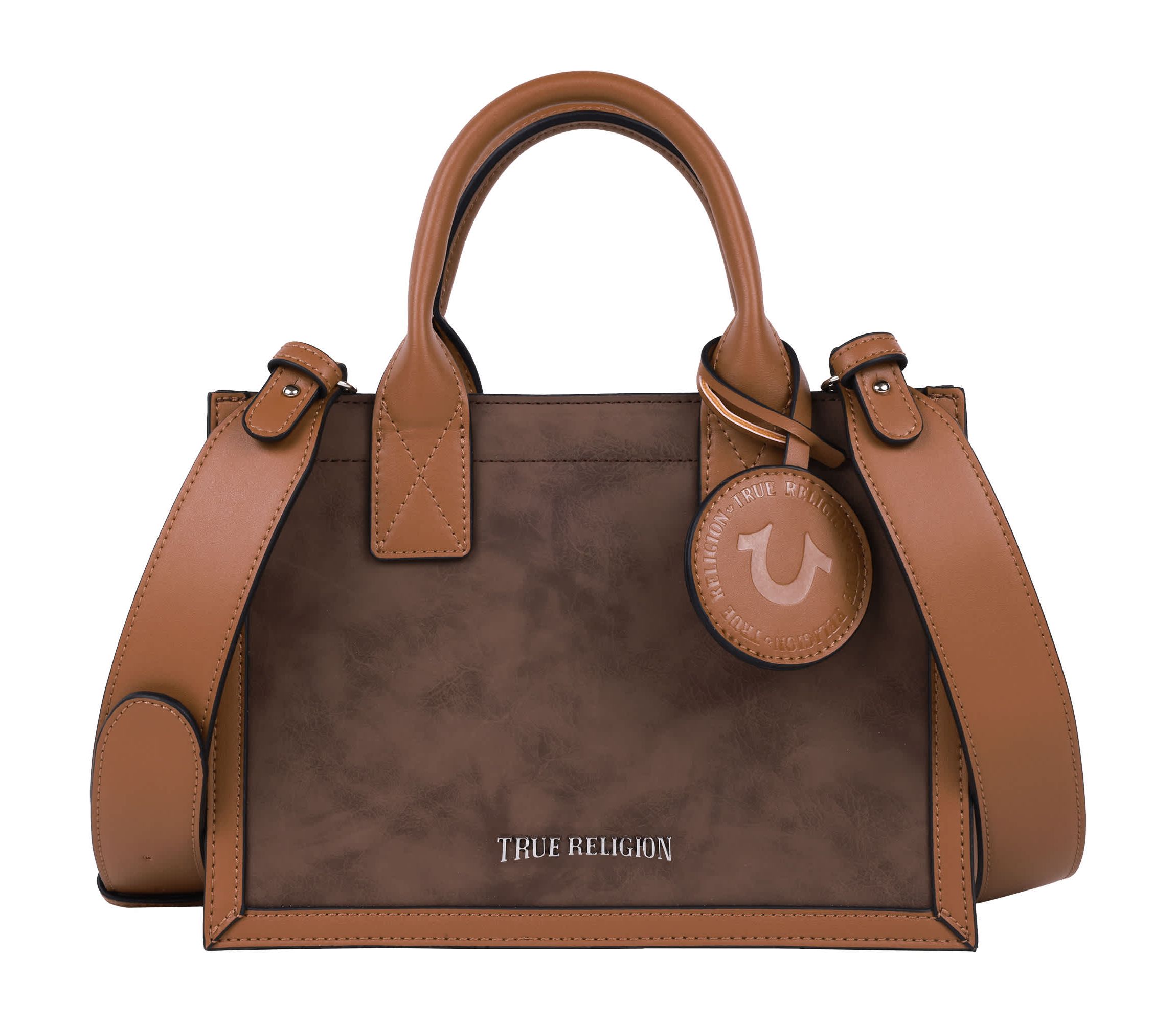 True Religion Suede PU Box Tote with Logo Tag