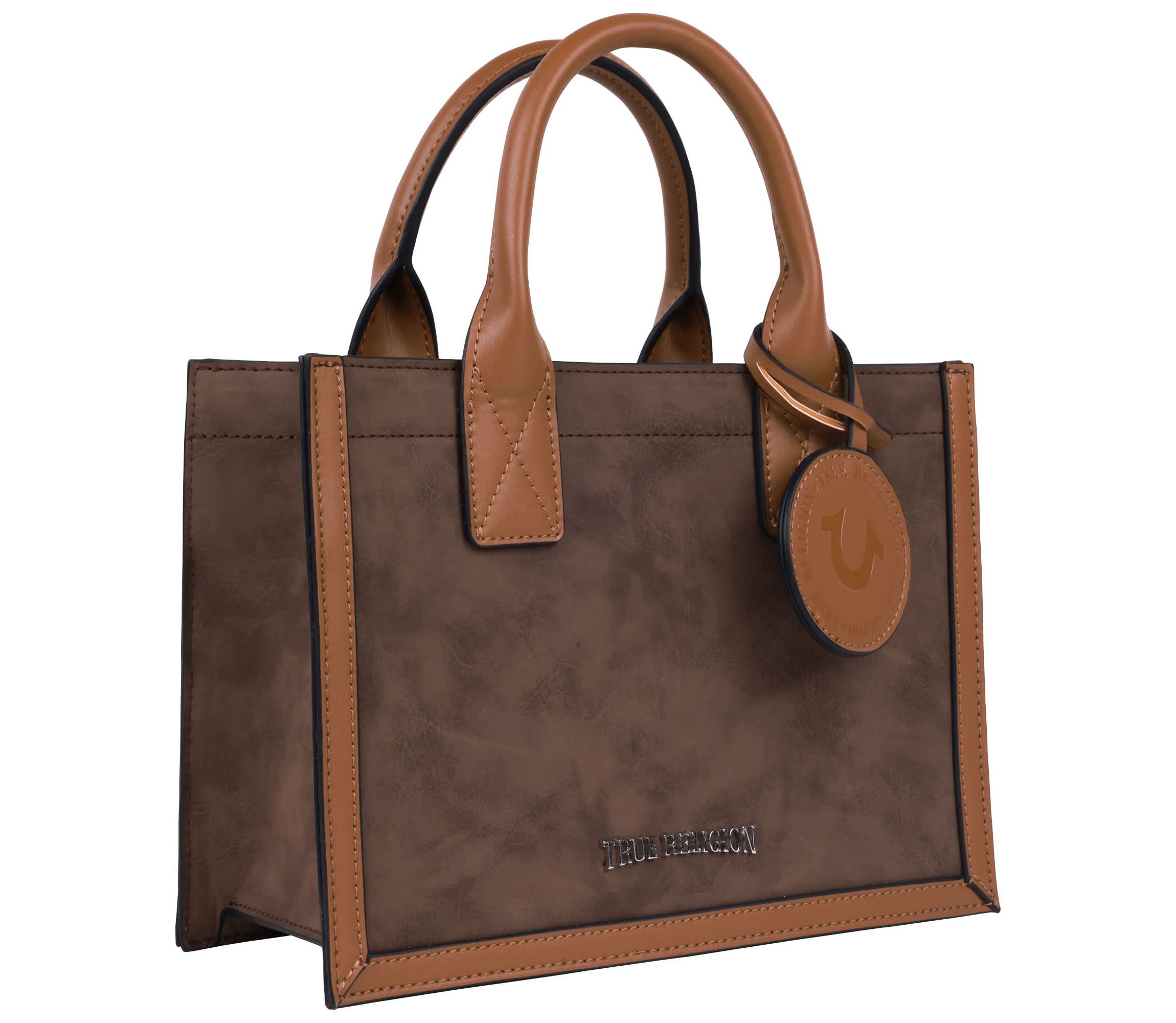 True Religion Suede PU Box Tote with Logo Tag