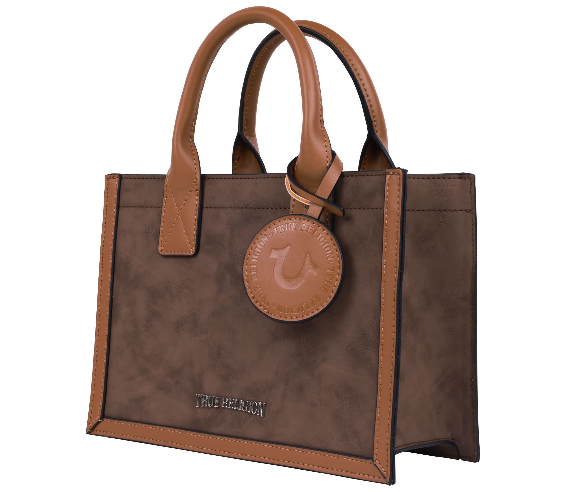 True Religion Suede PU Box Tote with Logo Tag