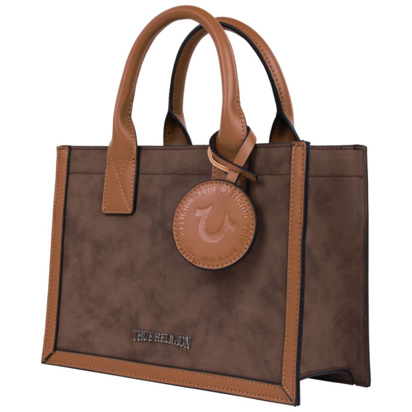 True Religion Suede PU Box Tote with Logo Tag